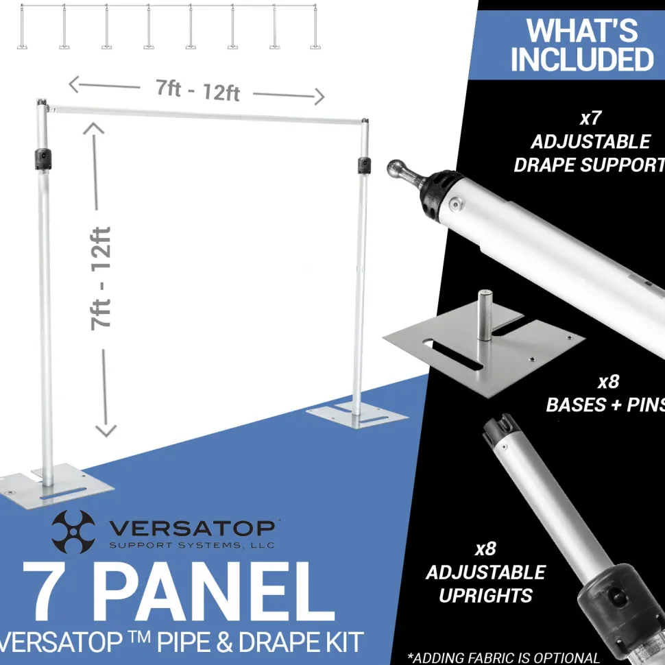 Versatop™ 2.0® - 7-Panel Pipe and Drape Kit / Backdrop - 7-12 Feet Tall (Adjustable)