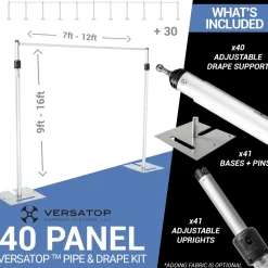 Versatop™ 2.0® - 40-Panel Pipe and Drape Kit / Backdrop - 9-16 Feet Tall (Adjustable)