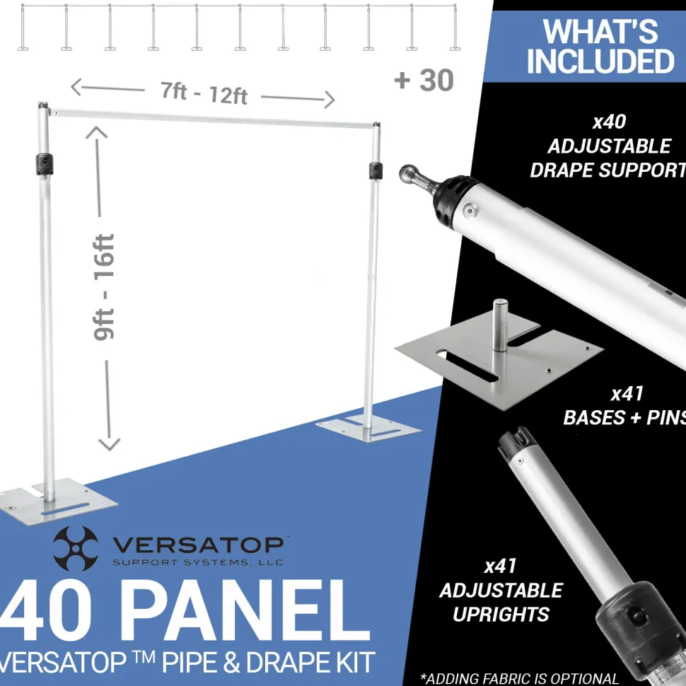 Versatop™ 2.0® - 40-Panel Pipe and Drape Kit / Backdrop - 9-16 Feet Tall (Adjustable)
