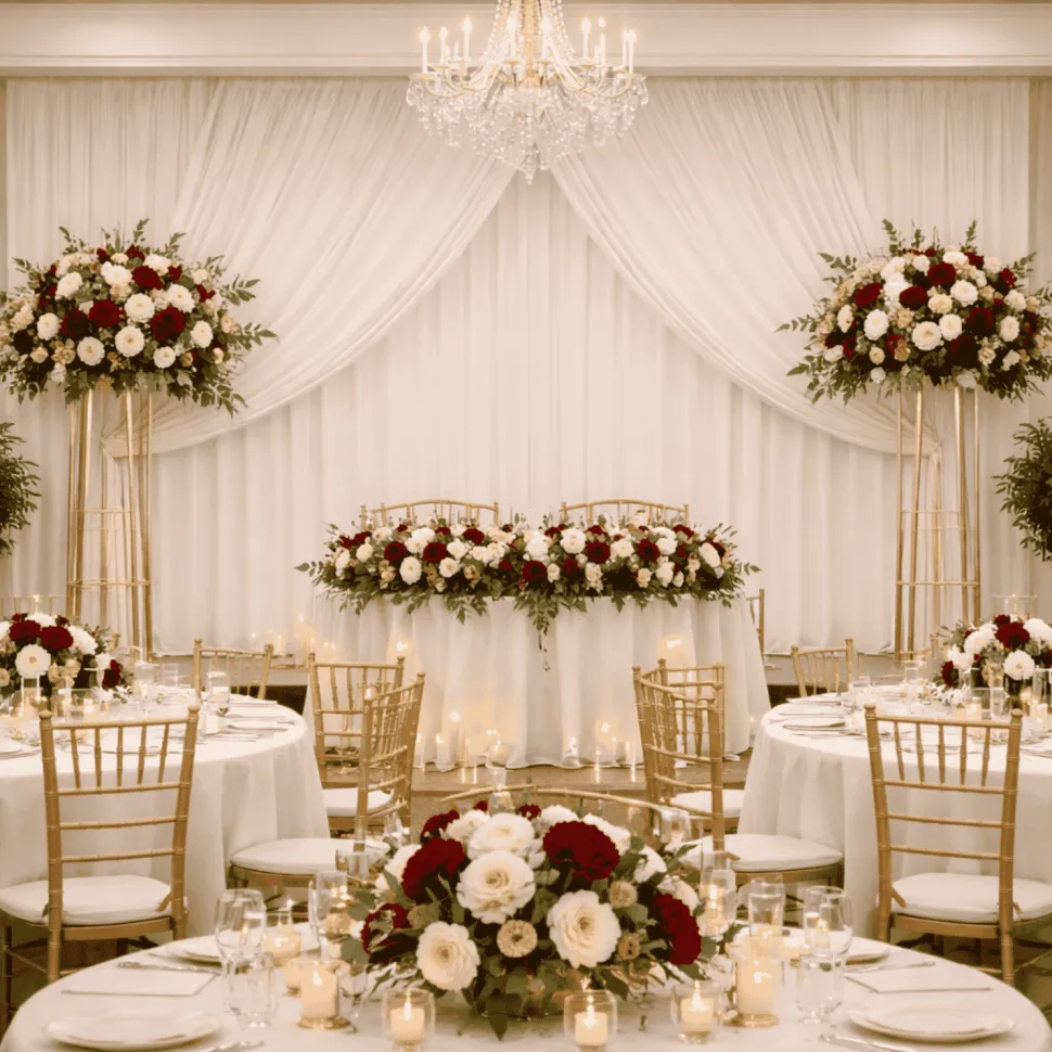 White Double Sheer Backdrop Drape – 10ft Height x 10ft Wide Chiffon & Polyester Dual Layer Event Divider Curtain with Rod Pockets
