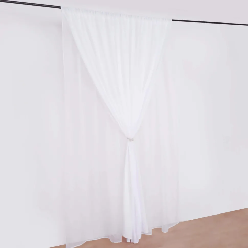 White Double Sheer Backdrop Drape – 10ft Height x 10ft Wide Chiffon & Polyester Dual Layer Event Divider Curtain with Rod Pockets