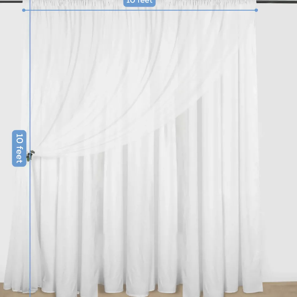 White Double Sheer Backdrop Drape – 10ft Height x 10ft Wide Chiffon & Polyester Dual Layer Event Divider Curtain with Rod Pockets
