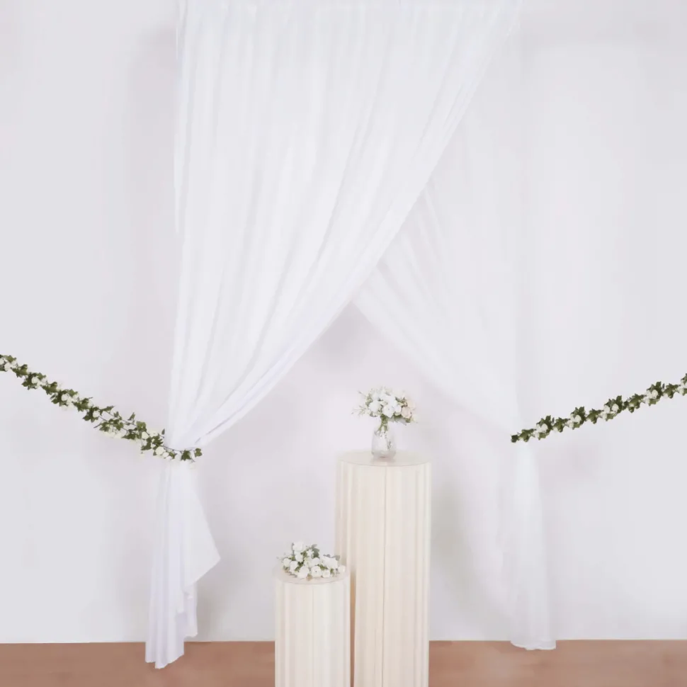 White Double Sheer Backdrop Drape – 10ft Height x 10ft Wide Chiffon & Polyester Dual Layer Event Divider Curtain with Rod Pockets