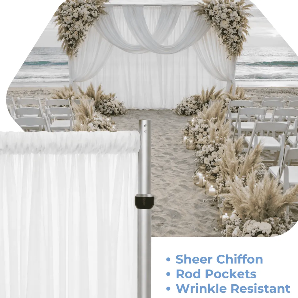 White Sheer Chiffon Valance Curtain – Curved Backdrop Swag Topper with Rod Pocket (4ft Wide x 4ft, 5ft, 6ft Height Options)