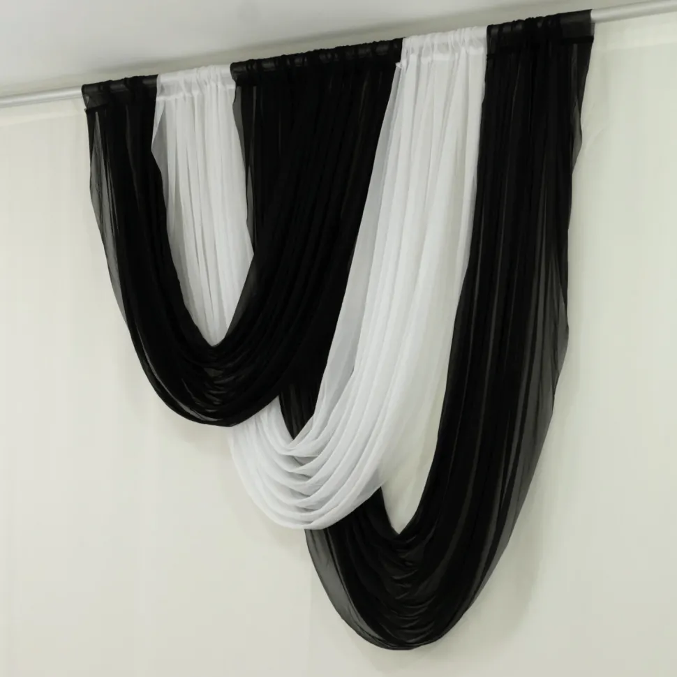 White Sheer Chiffon Valance Curtain – Curved Backdrop Swag Topper with Rod Pocket (4ft Wide x 4ft, 5ft, 6ft Height Options)