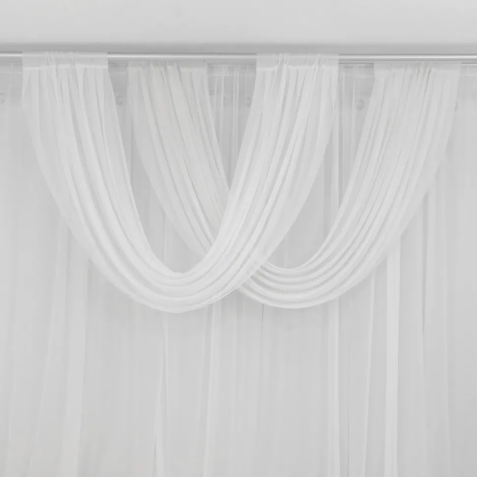 White Sheer Chiffon Valance Curtain – Curved Backdrop Swag Topper with Rod Pocket (4ft Wide x 4ft, 5ft, 6ft Height Options)