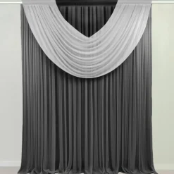 White Sheer Chiffon Valance Curtain – Curved Backdrop Swag Topper with Rod Pocket (4ft Wide x 4ft, 5ft, 6ft Height Options)