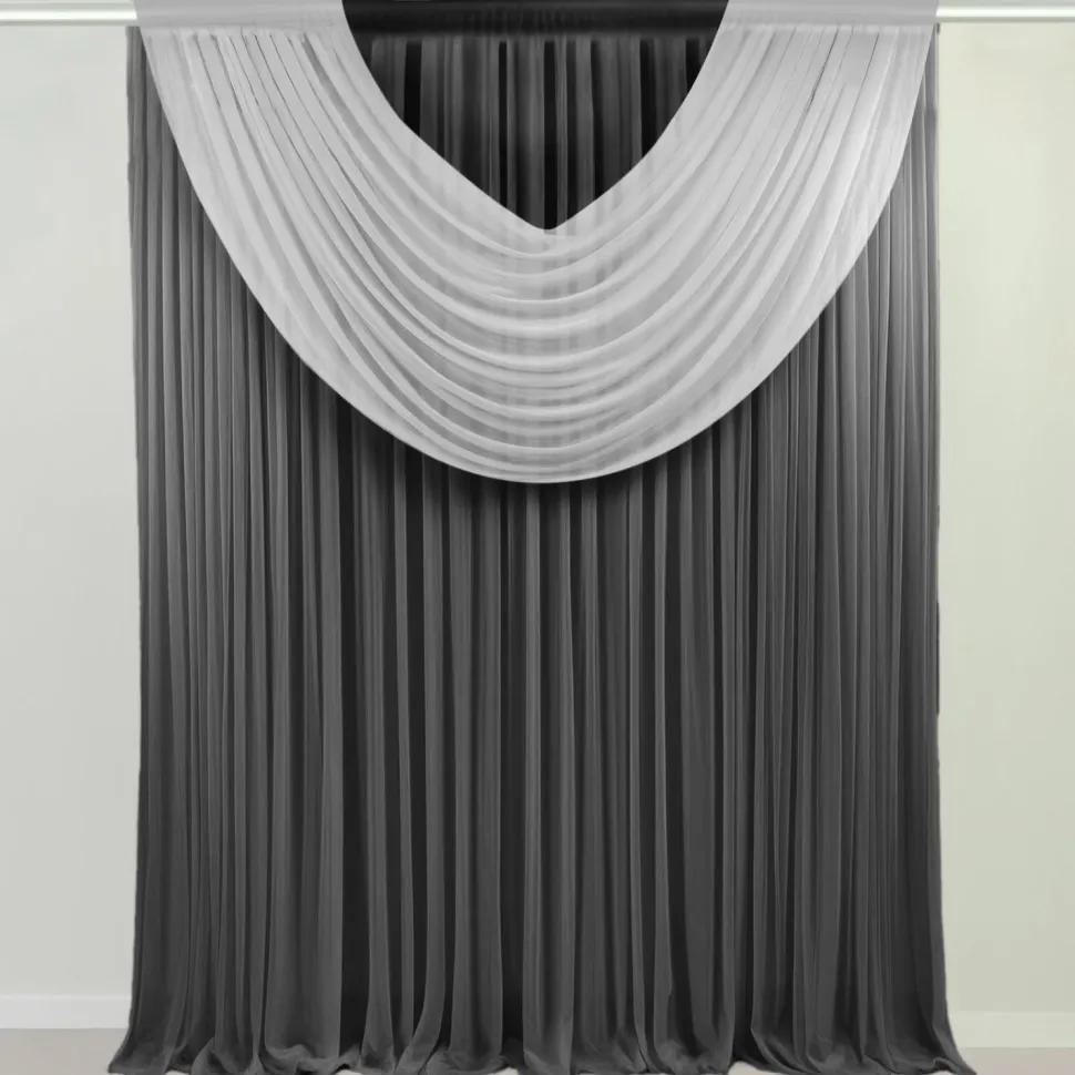 White Sheer Chiffon Valance Curtain – Curved Backdrop Swag Topper with Rod Pocket (4ft Wide x 4ft, 5ft, 6ft Height Options)
