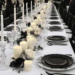 13" White with Black Floral Print Round French Toile Charger Plates – 6 Pieces Reusable Acrylic Chargers