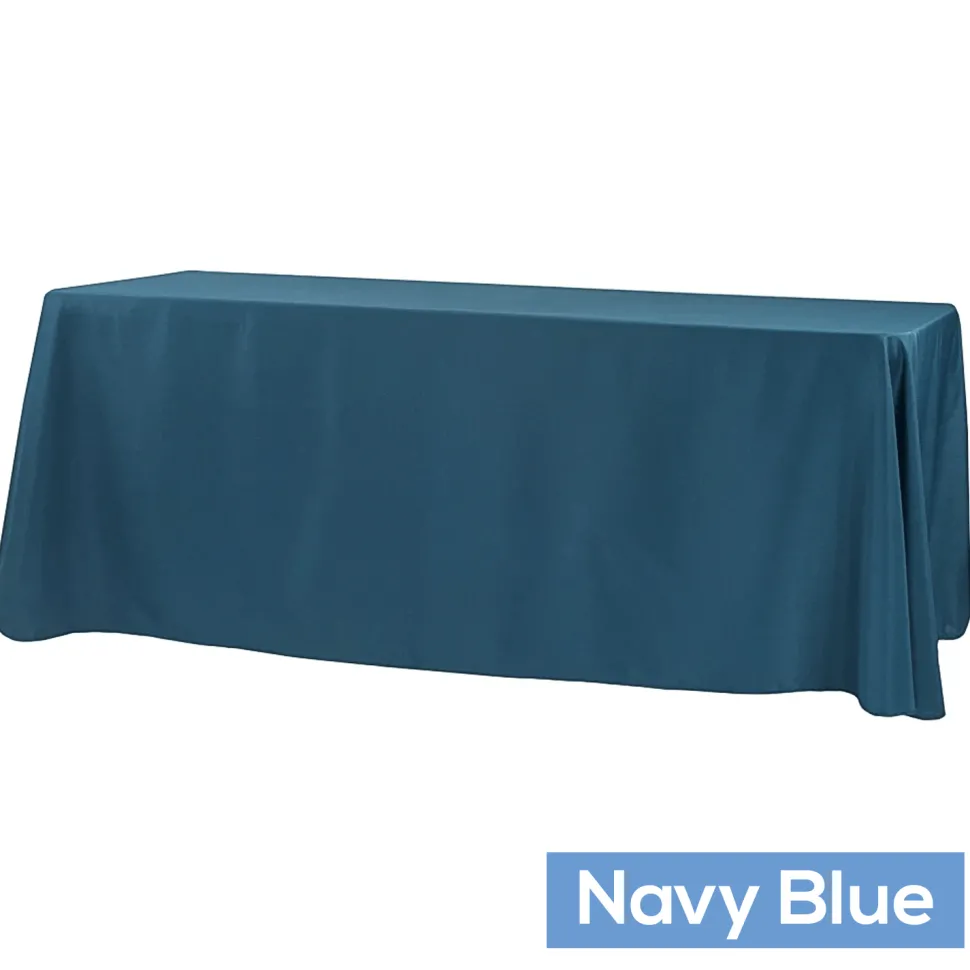 90" x 156" Rectangular 125-130 GSM Polyester Tablecloth - Navy Blue