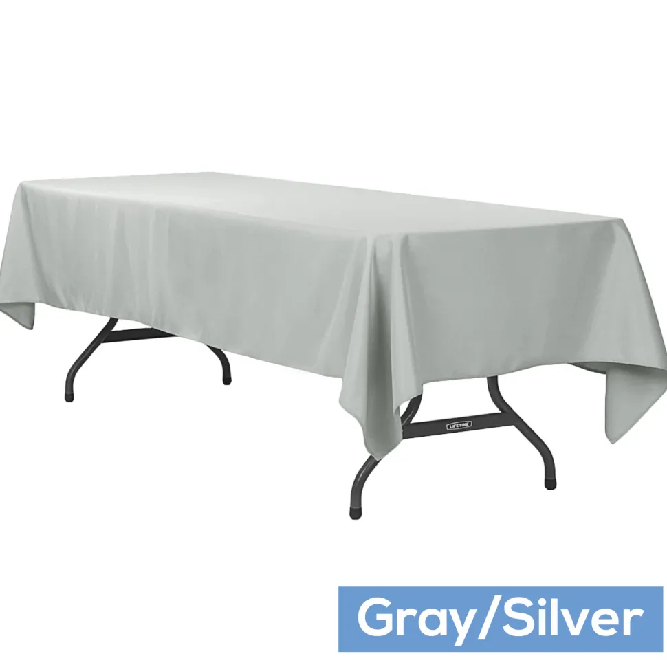 60" x 120" Rectangular 200 GSM Polyester Tablecloth - Gray/Silver