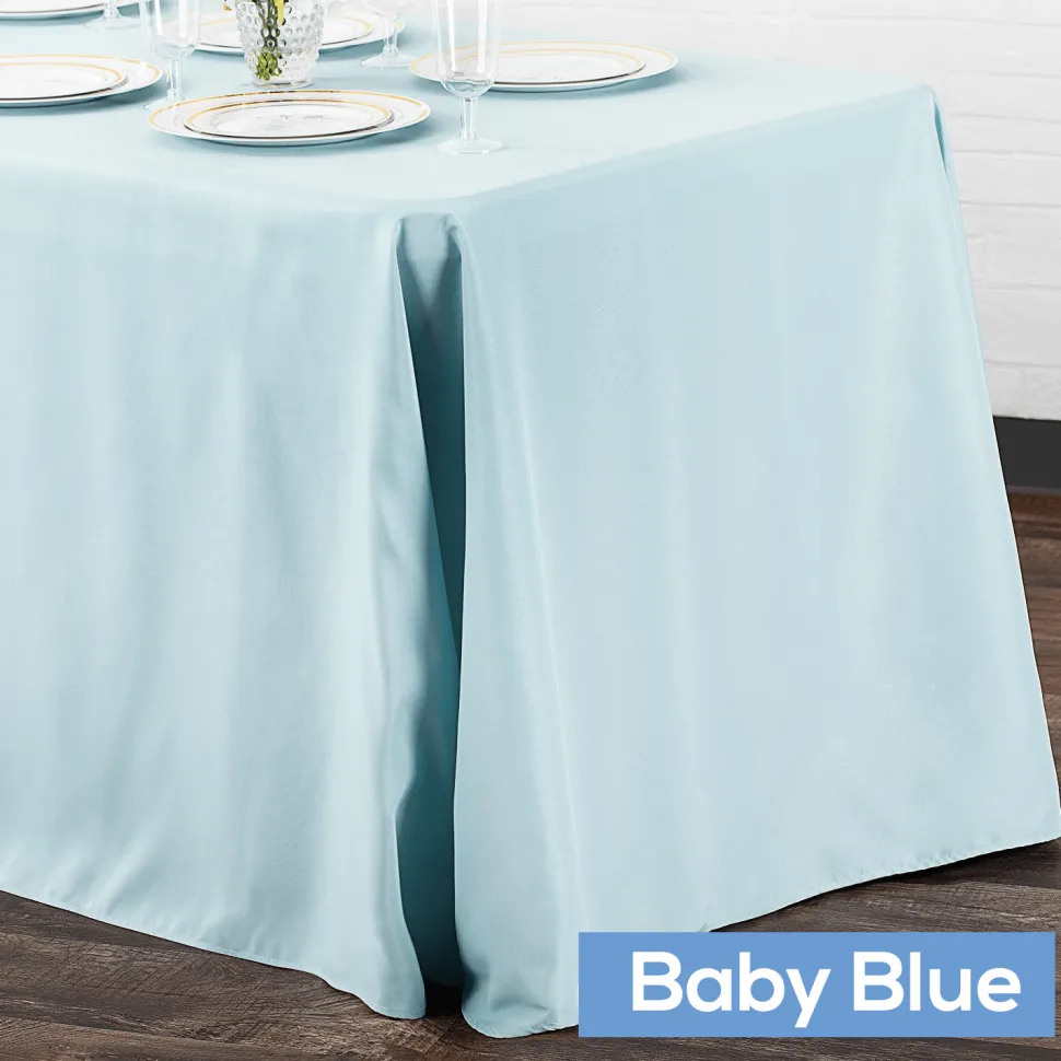 90" x 132" Rectangular Oblong 200 GSM Polyester Tablecloth - Baby Blue