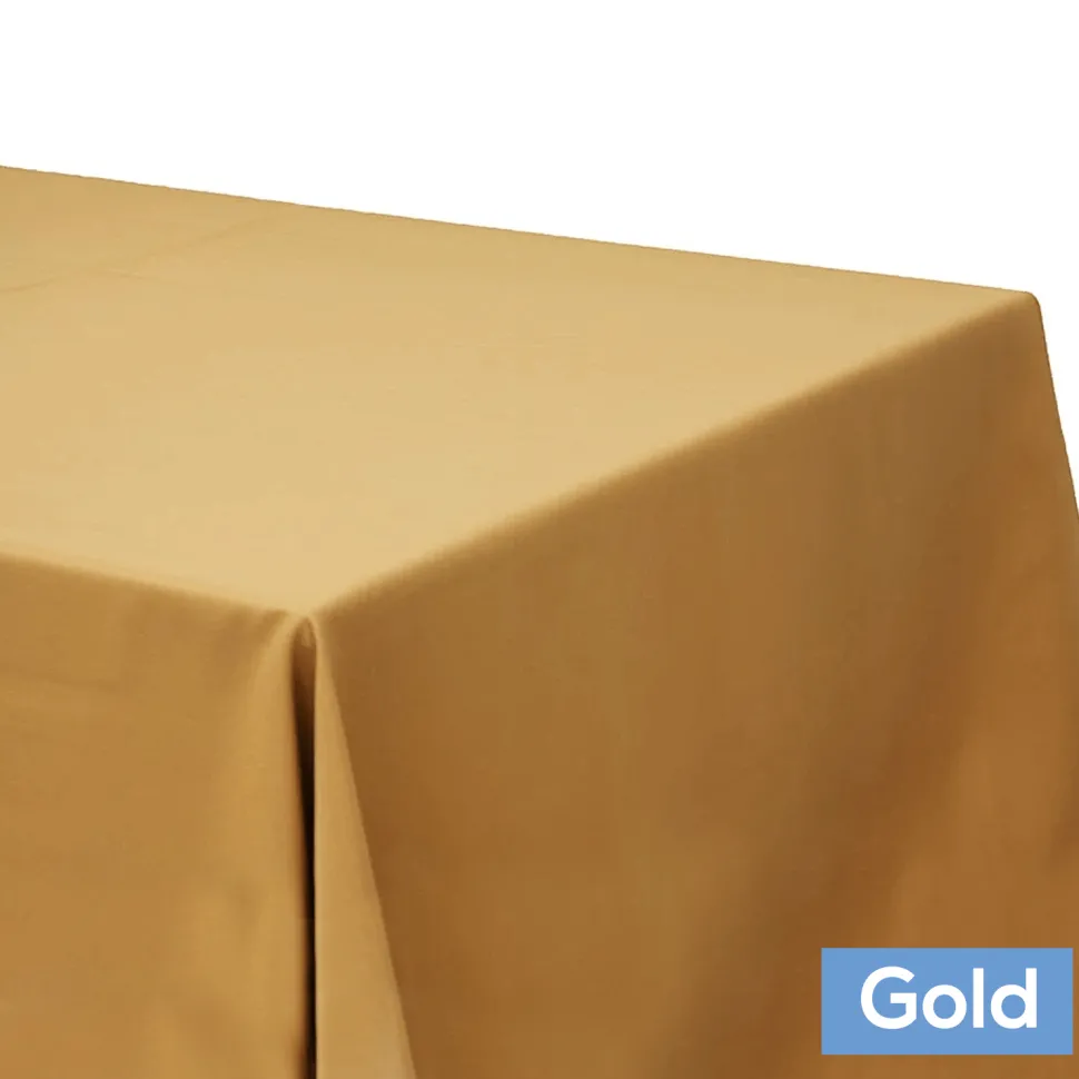 90" x 132" Rectangular Oblong 200 GSM Polyester Tablecloth - Gold