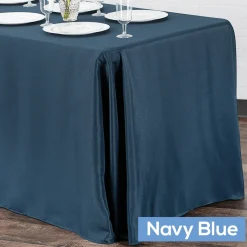 90" x 132" Rectangular Oblong 200 GSM Polyester Tablecloth - Navy Blue