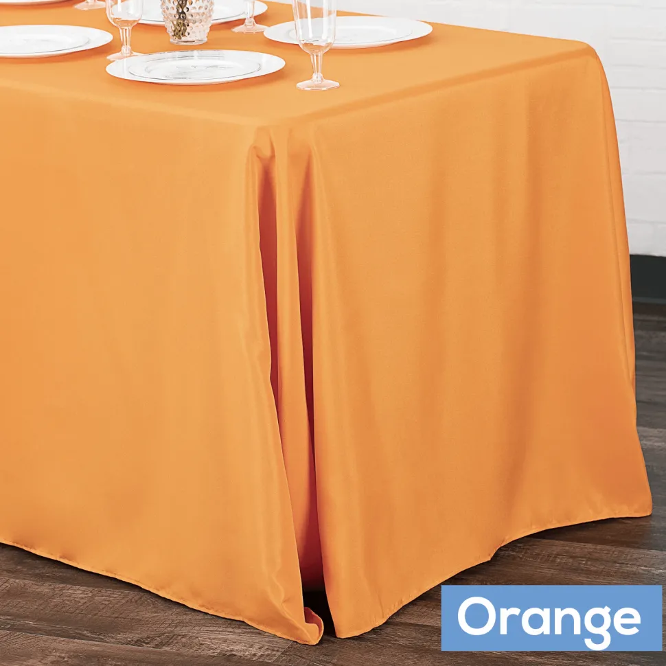 90" x 132" Rectangular Oblong 200 GSM Polyester Tablecloth - Orange
