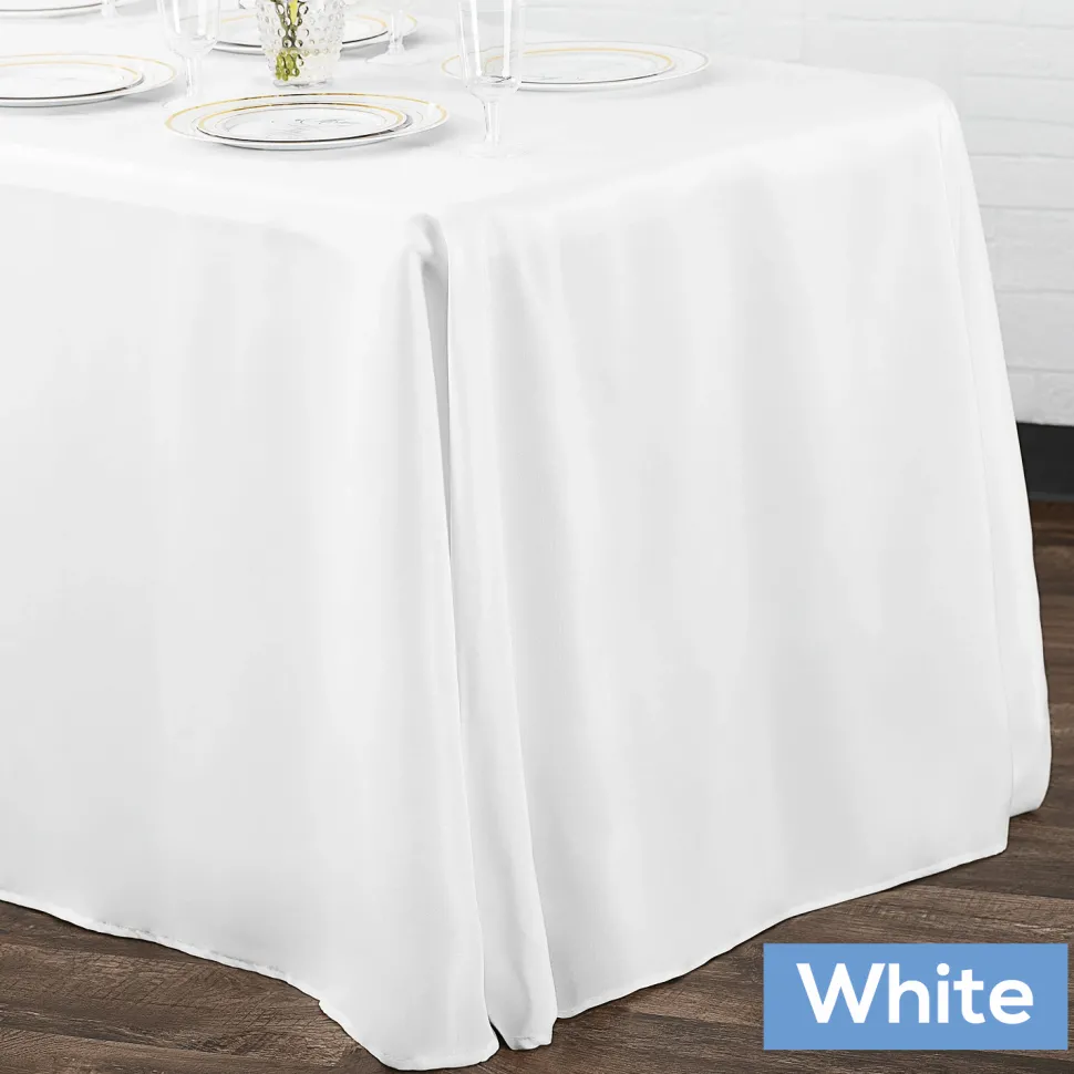 90" x 132" Rectangular Oblong 200 GSM Polyester Tablecloth - White