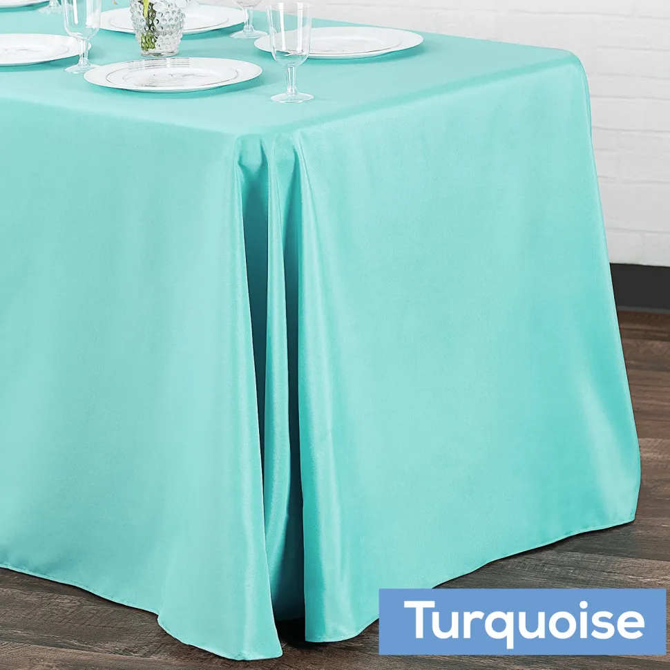 90" x 132" Rectangular Oblong 200 GSM Polyester Tablecloth - Turquoise